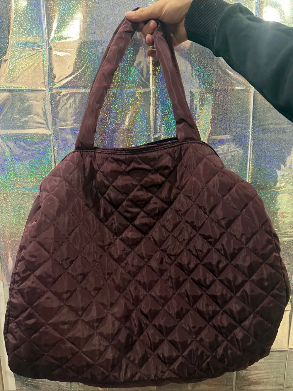 DSW Quilted Nylon Weekender Travel Tote Bag Plum Burgundy Overnight Carryall
